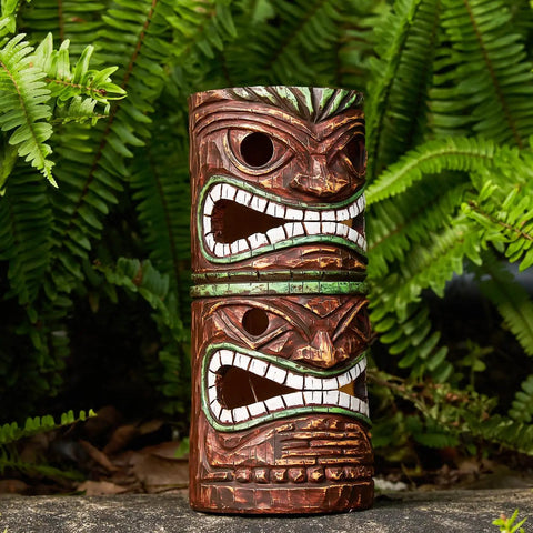Solar Tiki Statue Outdoor Decor For Garden And Yard Large 10 Inch Tiki Totem Pole With Solar Powered Warm Glow Lights