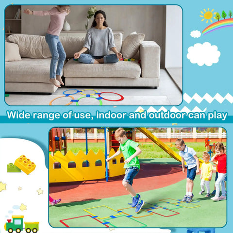 Two Sets Hopscotch Outdoor Game Kit With Hoops And Squares, 20 Pcs Total, indoor and outdoor use for kids' agility training