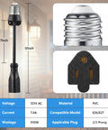 3 Outlet Light Socket Adapter For E26 E27 Bulbs To Extend Power Outdoors, Turns One Light Socket Into A 3 Prong Outlet
