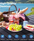 Picnic setup on Portable Adjustable Aluminum Camping Table With Built In Storage For Grill BBQ Travel Picnic Beach And Backyard Use.