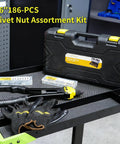 Rivet Nut Tool Kit 16 Inch With 13 Metric And SAE Mandrels 170 Piece Rivet Nut Assortment Set In Rugged Carrying Case