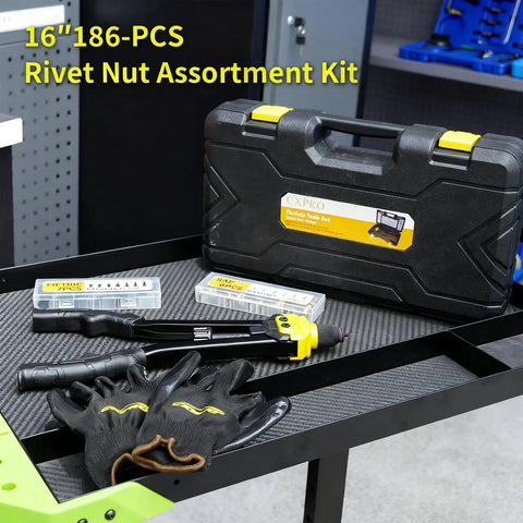Rivet Nut Tool Kit 16 Inch With 13 Metric And SAE Mandrels 170 Piece Rivet Nut Assortment Set In Rugged Carrying Case