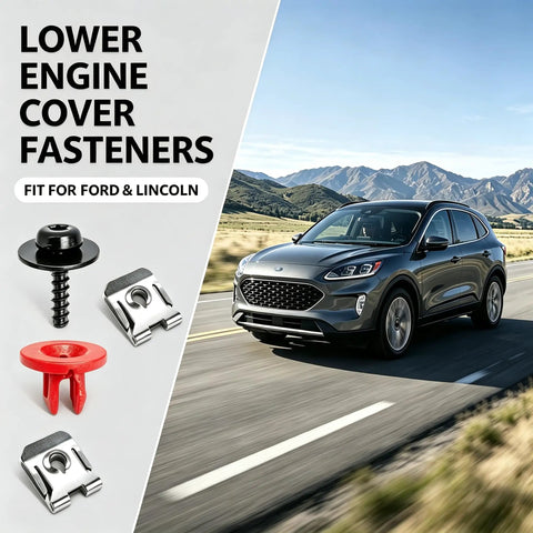 30 Piece Splash Shield Fastener Kit With T30 Torx Screws And Clips For Engine Underbody Panels Durable Nylon And Metal Construction With U Nut Clips To Prevent Loosening On Rough Roads. Lower engine cover fasteners for Ford and Lincoln, screws, clips, and retainers