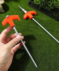 Rock Solid Heavy Duty Metal Tent Stakes Set With 7.87 Inch Screw In Pegs And Plastic Rotating Heads In Bright Orange