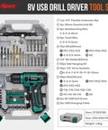 Open Do-It-All 110-Piece Cordless Drill And Driver Kit With Portable Case, 8V USB Power, Includes Drill Bits, Sockets, And Screwdriver Bits