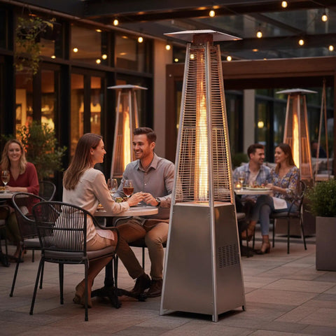 Durable Outdoor Propane Pyramid Patio Heater With Waterproof Cover And Wheels, 88 Inch Quartz Glass Tube, 48,000 BTU For Deck And Backyard