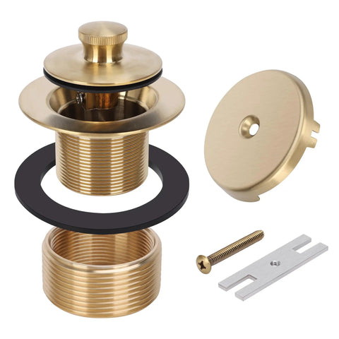 No Sweat Lift Turn Tub Drain Trim Kit With One Hole Overflow Faceplate Brushed Gold components including drain and gasket