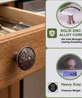 Antique Copper Kitchen Cabinet Knobs Set For 1.4 Inch Cabinets, Solid Zinc Alloy Round Knobs on wooden drawer