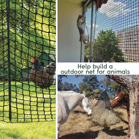 Heavy Duty Nylon Golf Practice Net For Indoor And Outdoor Use, featuring a backyard scene with various animals.