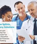 Doctors reviewing bunion corrector benefits for overlapping big toes and hallux valgus pain relief, ergonomic breathable toe splint.