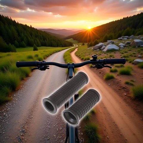 Dual Length Bike Handlebar Grips Set Long And Short Anti Slip TPR Rubber Grips for Mountain and Road Bikes at sunset