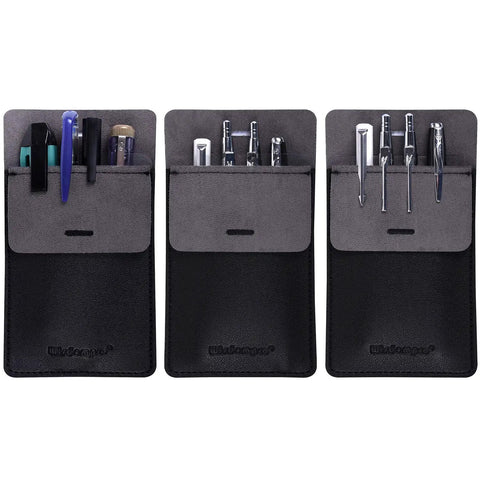 Pocket Protector Pen Holder Pouch 3 Pack Heavy Duty PU Leather Multi Purpose Clip For Shirts, Lab Coats, And Pockets Black