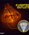 Close-up of 3 lighted outlets on 40 Ft Retractable Heavy Duty Extension Cord Reel With Three Outlets 12 Gauge Outdoor Power Cable