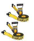 Heavy Duty Ratchet Tie Down Straps 1.5 Inch By 16 Foot 5000 Lb Load Rating 2 Pack showing padded handles and durable weave.