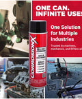 Heavy Duty Rust Inhibitor And Dielectric Lubricant Penetrant For Marine Auto Electronics And RV Gear Delivers Long Lasting Corrosion Shield in a 16 ounce aerosol can displayed with marine and auto equipment.