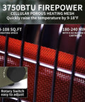Close-up of Camp Ready Butane Portable Space Heater With Warming Shelf, showing 3750 BTU heating mesh and control dial.