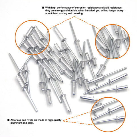 Badass Heavy Duty Aluminum Blind Rivets Pop Rivets Assortment Kit 180 Pieces 6 Sizes Durable Metal Fasteners For Car Mods And Garage Builds Silver Finish