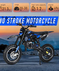Kick Off The Good Times With This Killer 50cc Kids Dirt Bike Gas Powered 2 Stroke mini motorbike Hitting Up To 35 Mph For Epic Adrenaline Rides And Ultimate Fun, dark blue 49cc bike.