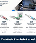 Image of solder paste options including 3 Percent Silver SAC305 Solder Paste No Clean With 25 G Pneumatic Dispenser for PCB.