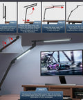 Clamp On Desk Lamp With Eye Care, Swing Arm And Stepless Dimming, Adjustable Color Temperature 3000K To 5500K over desk