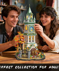 Epic Clock Tower Building Set With Light 1566 Pieces Mega Medieval Castle Kit shown assembled with two adults enjoying it