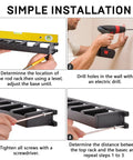 Installation steps for Vertical Fishing Rod Rack Wall Mounted 6 Rod Holder Storage Organizer for Garage Shed Carport and Outdoor Use.