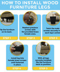 Installation guide for Espresso Wood Furniture Legs Set Of 4 5 Inch Square Screw In Replacement Feet for sofas and tables.