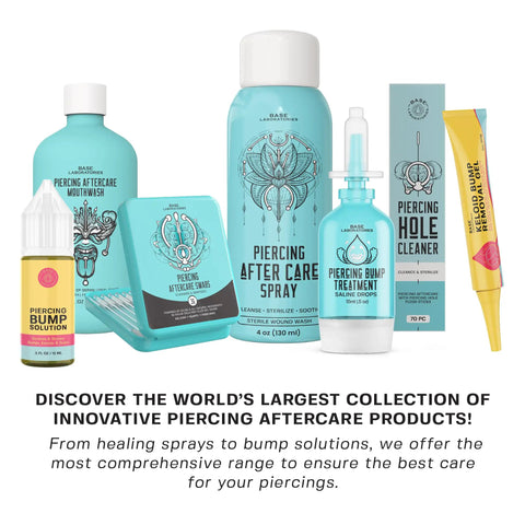 Piercing Aftercare Spray Isotonic Saline Cleanser For New And Existing Piercings 4 Oz Soothes Irritation Bumps And Keloids On Ears Nose Belly Button And Tattoos Wound Wash Gentle Hydration. Blue piercing aftercare product set with spray, drops, swabs, and cleaner