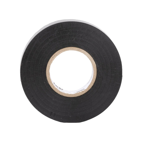 Duck Brand black electrical tape roll, top view, 3/4-inch by 60 ft, single roll
