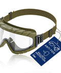 Olive Xpect 4900 Safety Goggles with dual-layer lenses, anti-fog, anti-UV, ANSI Z87.1 certified for work or personal use, front view.