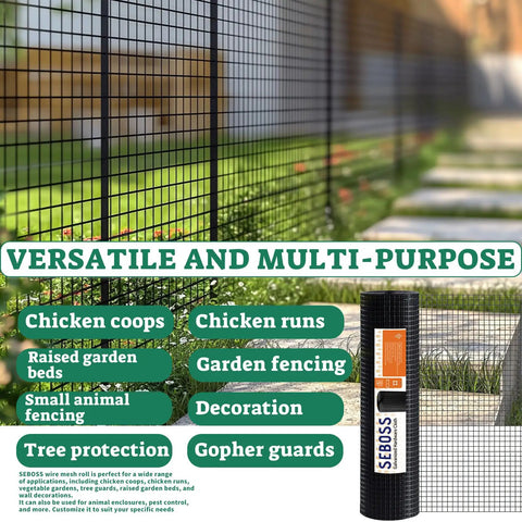 Heavy Duty Hardware Cloth One Half Inch Mesh 36 By 50 Ft Black Vinyl Coated 19 Gauge Chicken Wire Fence Roll displayed outdoors