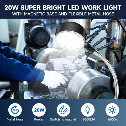 Super Bright 2000 Lumen Magnetic Work Light With 12 Inch 360 Degree Flexible Gooseneck, Magnetic Base Desk Lamp in workshop environment