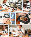 12X Magnifying Glass with Light for Craft, Workbench and Repair, Extra Long Arm Clamp Lamp in various work settings