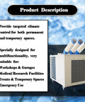 Hardcore 220V Industrial Air Conditioner Packing 29800 BTU For Shop And Site Cooling with three exhaust hoses and wheels.