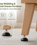 Premium Adjustable Leveling Feet For Uneven Floors 4 Pack M8 X 1.25 Cabinet Legs on wooden table leg, stabilizing uneven furniture.