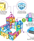 Magnetic Tiles Building Blocks Set For Kids 110 Pieces STEM Construction Toy with BPA-free ABS material and round edge design.