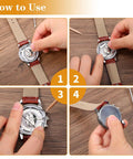 Steps for using 180 Pcs Watch Gasket O Ring Kit With 18 Sizes Waterproof Rubber Seals for wristwatch case repair.