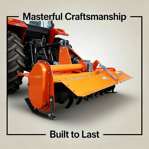 49 Inch 3 Point Rotary Tiller Attachment For Cat 1 Tractors 20 To 30 HP, 540 RPM PTO Driven Cultivator with orange body