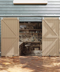 14ft Box Rail Exterior Barn Door Hardware Kit For Two Doors System Heavy Duty Sliding Track Kit Wall Mount Door Hardware