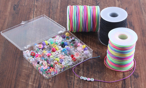 1.2mm Elastic Bead Cord For Jewelry Making, Rainbow Stretch String For Pony Beads, Kandi Bracelets, 100 Yards alongside colorful beads