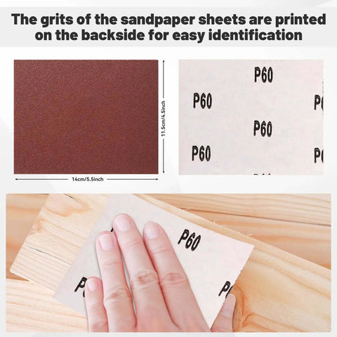 1/4 Sheet Sandpaper Pack 4.5 By 5.5 Inches P60 Red Aluminum Oxide Plain Backing 50 Sheets For DIY Woodworking And Metal Finishing