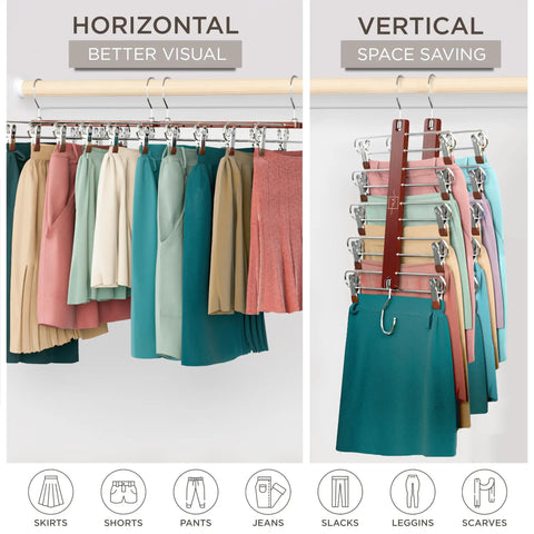 Premium Space Saving Wooden Clip Hangers Two Pack With Anti Slip Belt Bars For Shorts Skirts Pants And Dresses Heavy Duty Closet Organizer That Actually Holds Your Threads Secure Up To Thirty Pounds