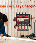 Cordless Tool Holder Wall Mount With Charging Station For Garage Or Workshop, Heavy Duty Tool Organizer Shelf With Power Strip