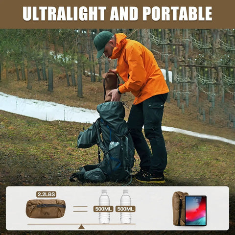 Man packing Ultralight One Person Tent For Backpackers And Hikers, Weighs About Two Pounds, Quick Setup Ground Bivy Shelter into backpack