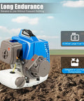 Gas Powered Post Hole Digger With 63cc Two Stroke Engine on soil, showcasing large fuel tank and low fuel consumption features