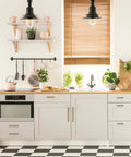 Modern kitchen featuring 10 pack solid 5 inch square cabinet handles antique brass pulls for kitchen cabinets and drawers, durable hardware.