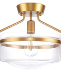 Gold Dope Flush Mount Ceiling Light Fixture With Clear Glass Shade Thirteen Point Five Inch Industrial Metal Farmhouse Ceiling Light