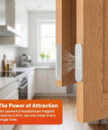12 Pack No Drill Magnetic Cabinet Door Catch Set shown in kitchen keeping door closed, highlighting strong magnet.