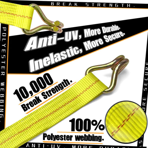 10 Pack Top Shelf Ratchet Straps With J Hooks 2 By 27 Feet Cargo Tie Down Heavy Duty material features anti-UV polyester webbing.