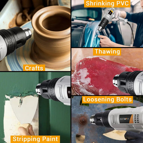 Heavy Duty 1500W Heat Gun Kit With 3 Temperature Levels And Cooling Mode Includes 5 Nozzles For Crafts Epoxy Resin Vinyl Wraps